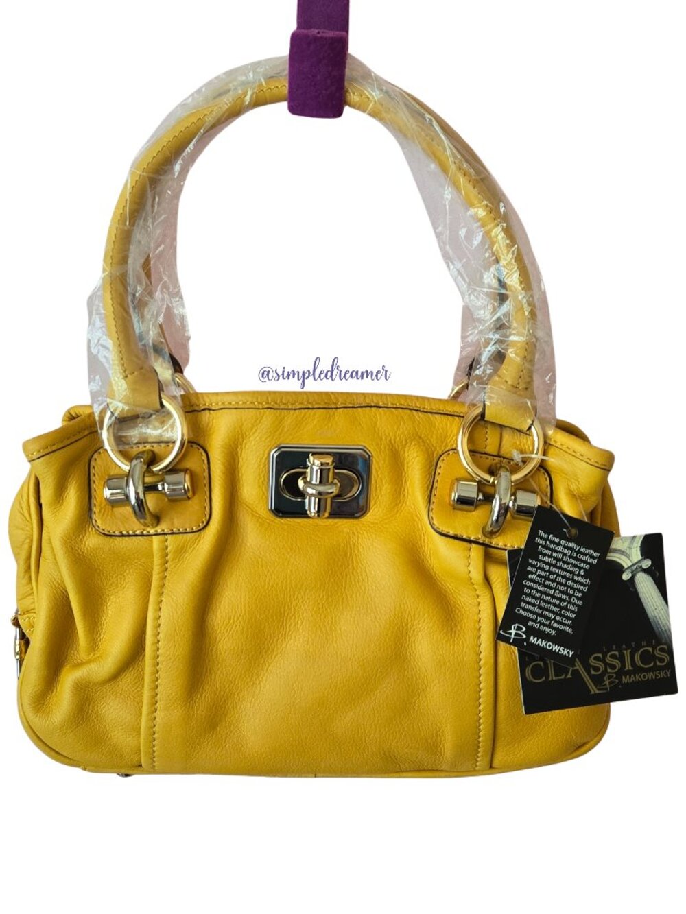 B. Makowsky Douglas Satchel Saffron Genuine Leather Turnlock Shoulder Bag NWT